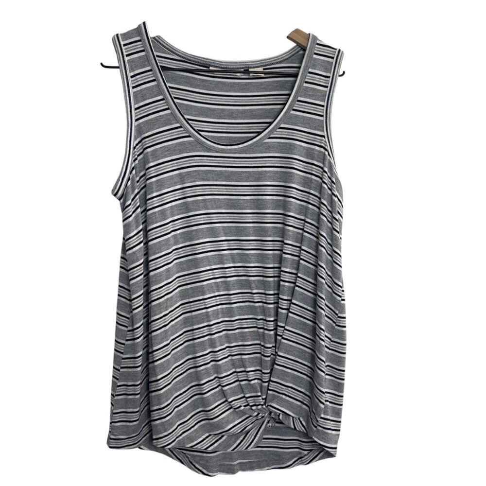 Christian Siriano New York Striped Knot-Front Tank Top | Size Small | Gray & Whi